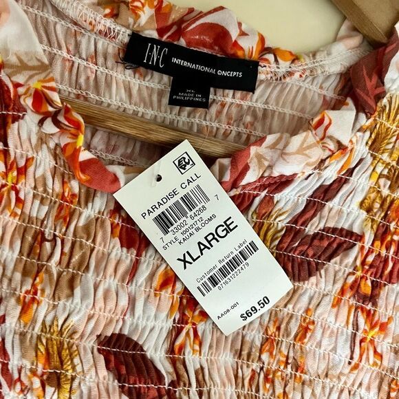 NWT INC INTERNATIONAL CONCEPTS PLUS SIZE PRINTED SMOCKED SLEE KAUAI BLOOMS XL - Picture 4 of 4